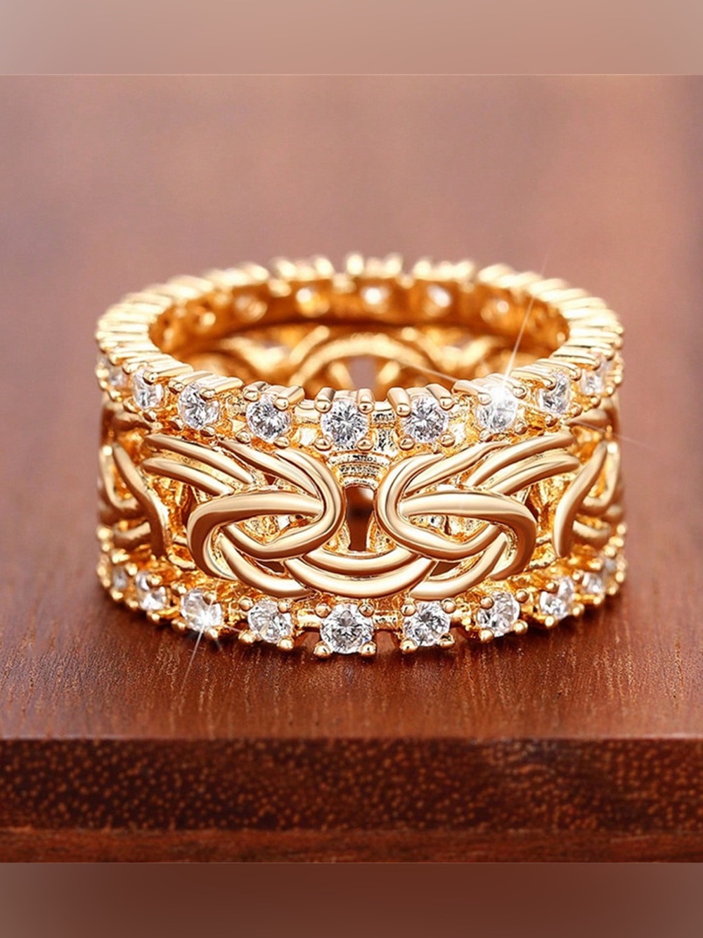 Gold Crystal Knot Cocktails Women's Ring Band